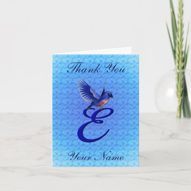 Bluebird Monogram Initial E Personalized Thank You Card (Front)