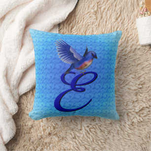 Bluebird Monogram Initial E Throw Pillow