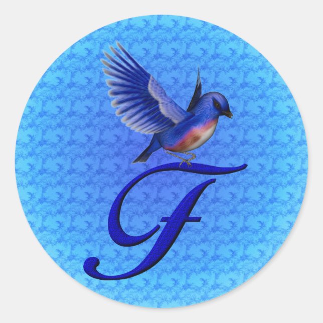Bluebird Monogram Initial F Elegant Classic Round Sticker (Front)