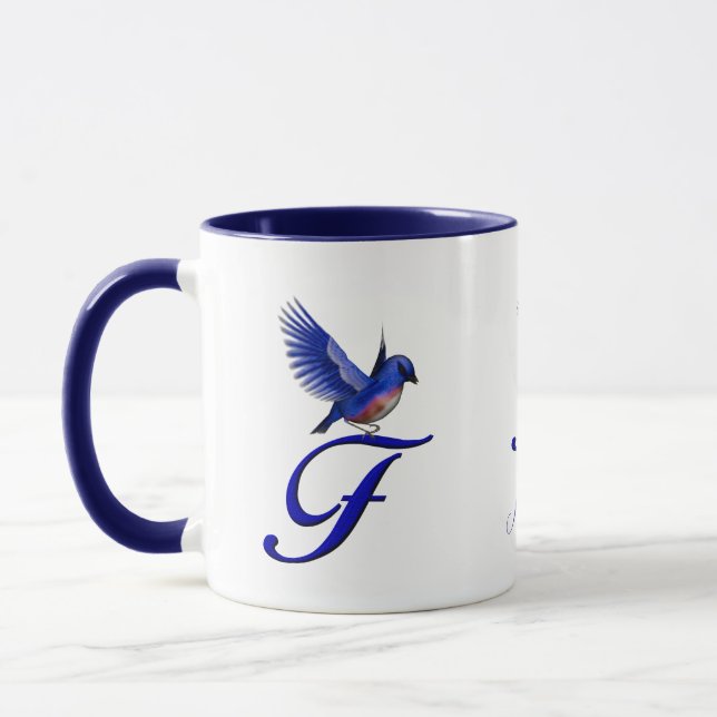 Bluebird Monogram Initial F Elegant Personalized Mug (Left)