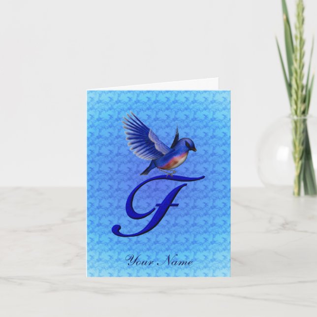 Bluebird Monogram Initial F Personalized Note Card (Front)