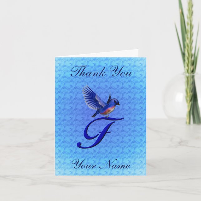 Bluebird Monogram Initial F Personalized Thank You Card (Front)