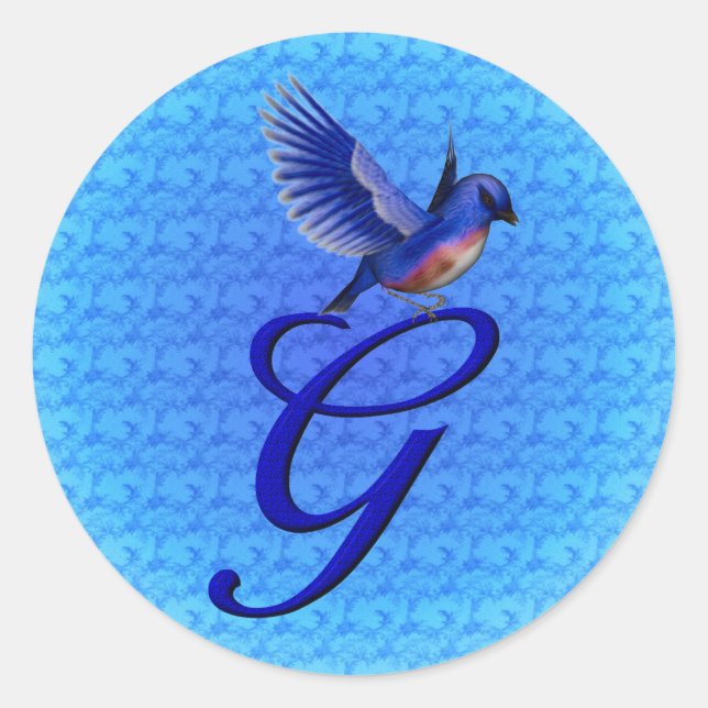 Bluebird Monogram Initial G Elegant Classic Round Sticker (Front)
