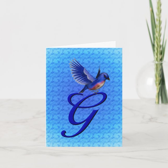 Bluebird Monogram Initial G Elegant Note Card (Front)