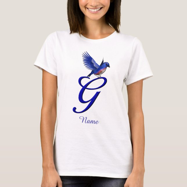 Bluebird Monogram Initial G Elegant Personalized T-Shirt (Front)