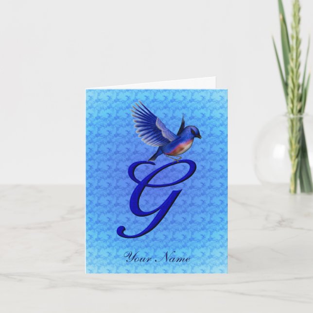 Bluebird Monogram Initial G Personalized Note Card (Front)