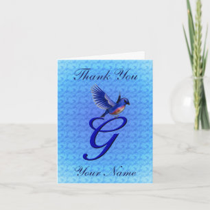 Bluebird Monogram Initial G Personalized Thank You Card