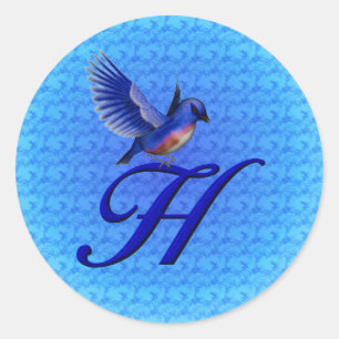 Bluebird Monogram Initial H Elegant Classic Round Sticker
