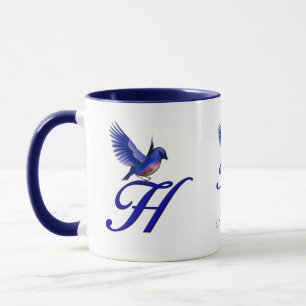 Bluebird Monogram Initial H Elegant Personalized Mug