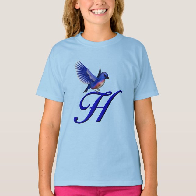 Bluebird Monogram Initial H Elegant  T-Shirt (Front)