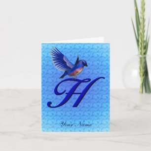 Bluebird Monogram Initial H Personalized Note Card
