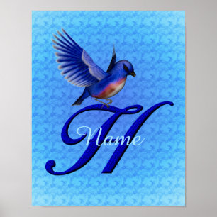 Bluebird Monogram Initial H Personalized Poster