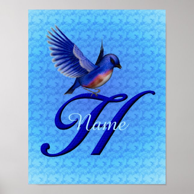 Bluebird Monogram Initial H Personalized Poster (Front)