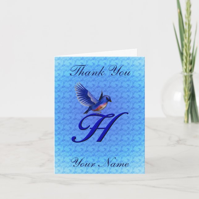 Bluebird Monogram Initial H Personalized Thank You Card (Front)