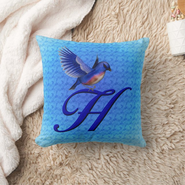 Bluebird Monogram Initial H Throw Pillow (Blanket)
