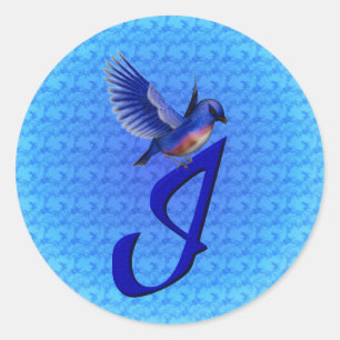 Bluebird Monogram Initial I Elegant Classic Round Sticker