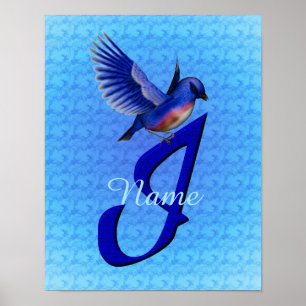 Bluebird Monogram Initial I Personalized Poster