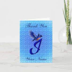 Bluebird Monogram Initial I Personalized Thank You Card