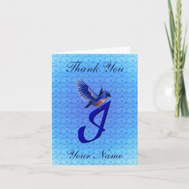 Bluebird Monogram Initial I Personalized Thank You Card (Front)