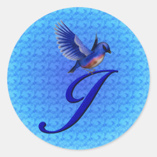 Bluebird Monogram Initial J Elegant Classic Round Sticker