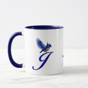 Bluebird Monogram Initial J Elegant Personalized Mug
