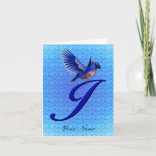 Bluebird Monogram Initial J Personalized Note Card