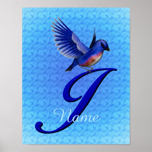 Bluebird Monogram Initial J Personalized Poster (Front)