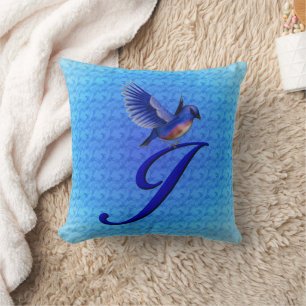 Bluebird Monogram Initial J Throw Pillow
