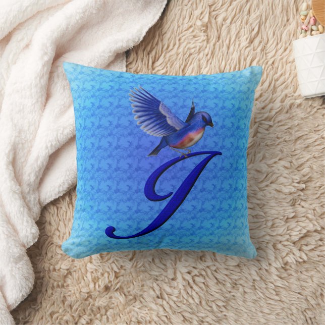 Bluebird Monogram Initial J Throw Pillow (Blanket)