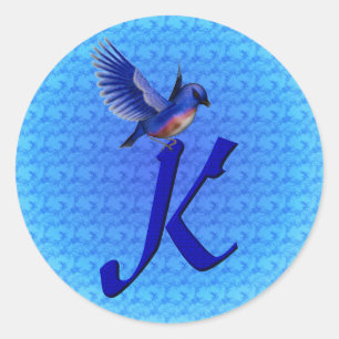 Bluebird Monogram Initial K Elegant Classic Round Sticker