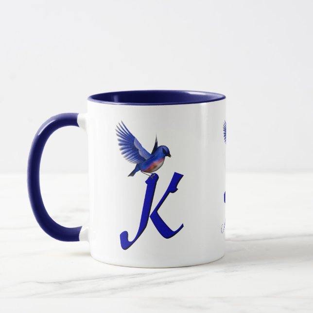 Bluebird Monogram Initial K Elegant Personalized Mug (Left)
