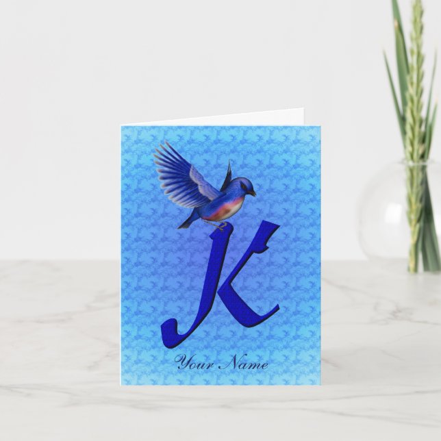 Bluebird Monogram Initial K Personalized Note Card (Front)