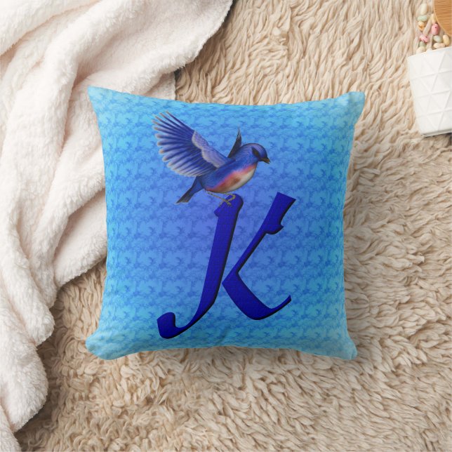 Bluebird Monogram Initial K Throw Pillow (Blanket)
