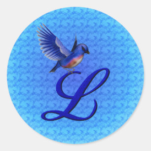 Bluebird Monogram Initial L Elegant Classic Round Sticker