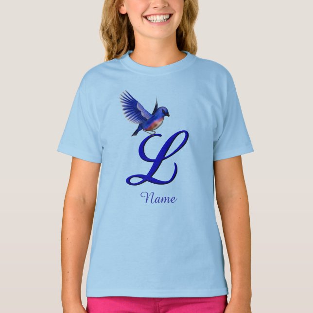 Bluebird Monogram Initial L Elegant Personalized T-Shirt (Front)