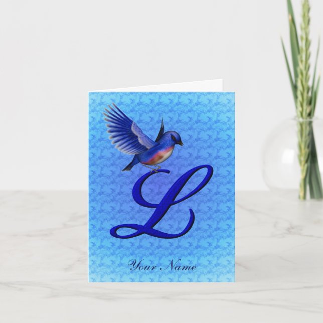 Bluebird Monogram Initial L Personalized Note Card (Front)