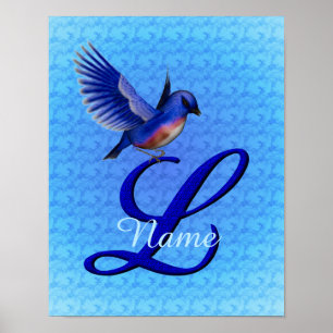 Bluebird Monogram Initial L Personalized Poster