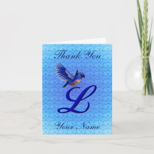 Bluebird Monogram Initial L Personalized Thank You Card (Front)