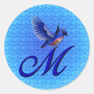 Bluebird Monogram Initial M Elegant Classic Round Sticker