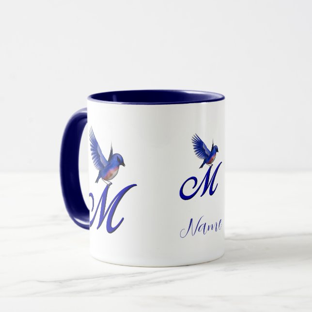 Bluebird Monogram Initial M Elegant Personalized Mug (Front Left)