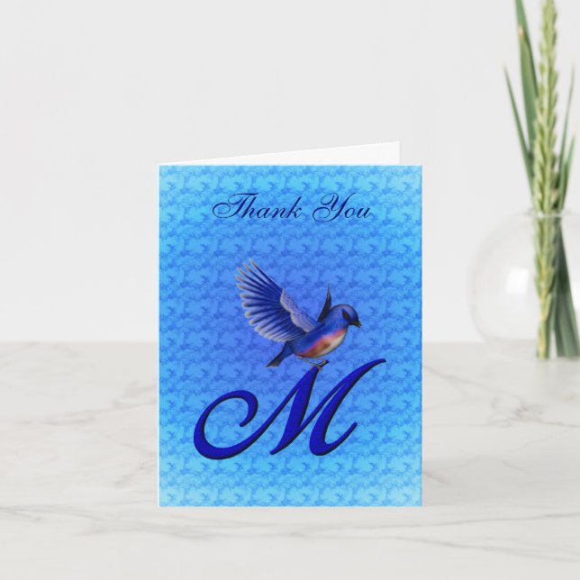 Bluebird Monogram Initial M Elegant Thank You Card (Front)