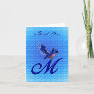 Bluebird Monogram Initial M Elegant Thank You Card