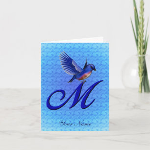Bluebird Monogram Initial M Personalized Note Card