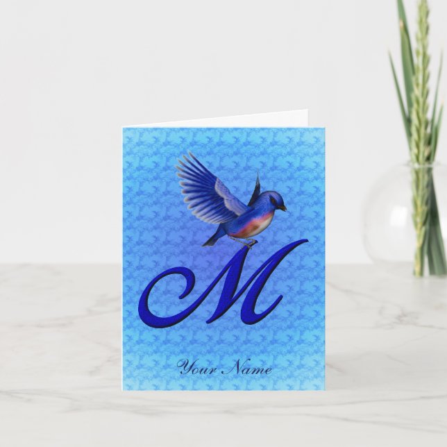 Bluebird Monogram Initial M Personalized Note Card (Front)