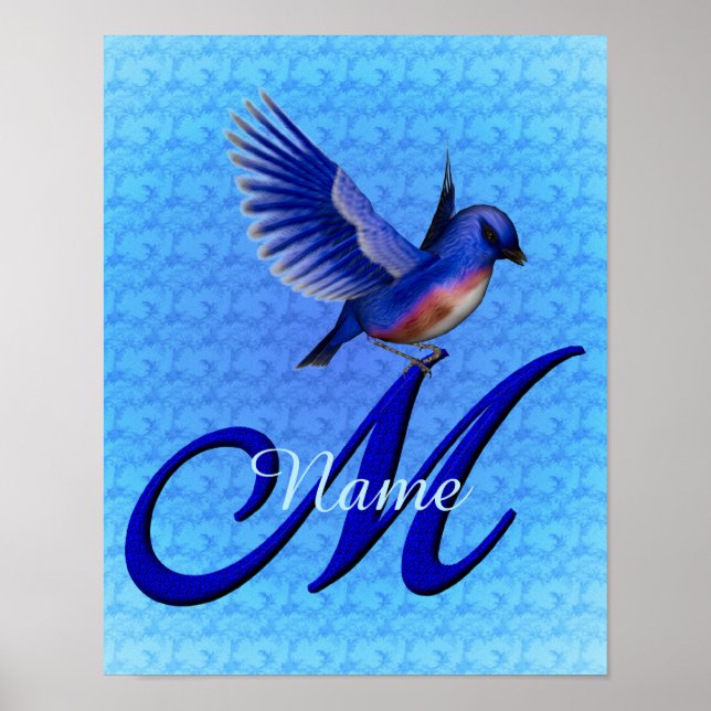 Bluebird Monogram Initial M Personalized Poster (Front)