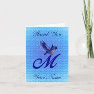Bluebird Monogram Initial M Personalized Thank You Card