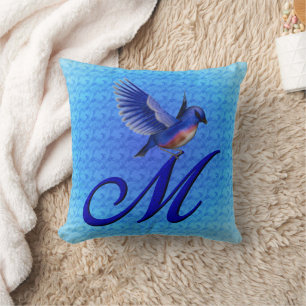 Bluebird Monogram Initial M Throw Pillow