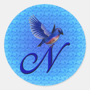 Bluebird Monogram Initial N Elegant Classic Round Sticker