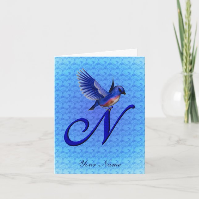 Bluebird Monogram Initial N Personalized Note Card (Front)