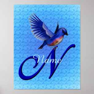 Bluebird Monogram Initial N Personalized Poster